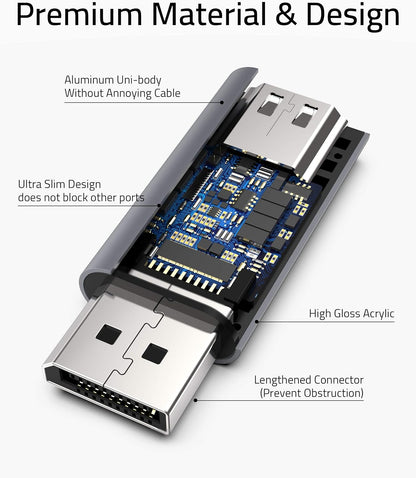 Displayport to HDMI Adapter,  DP Male to HDMI Female Passive Adapter Supporting up to 4K for Displayport Supported Computers to Connect HDMI Displays - Space Gray Aluminum