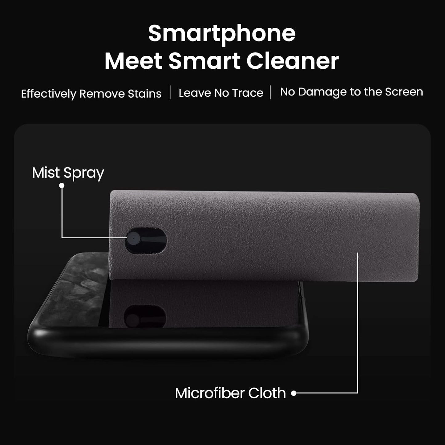 Touchscreen Mist Cleaner, Screen Cleaner, for All Phones, Laptop and Tablet Screens,Two in One Spray and Microfiber Cloth (Grey)