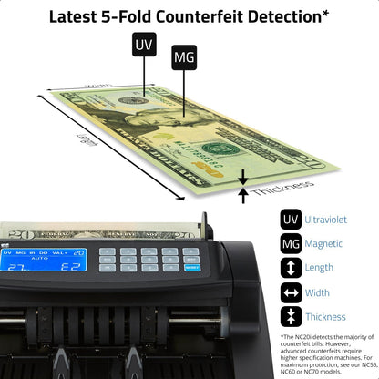 Bill Value Counter & Counterfeit Detector - Money Cash Currency Machine (Nc20I)