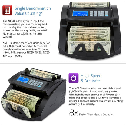 Bill Value Counter & Counterfeit Detector - Money Cash Currency Machine (Nc20I)