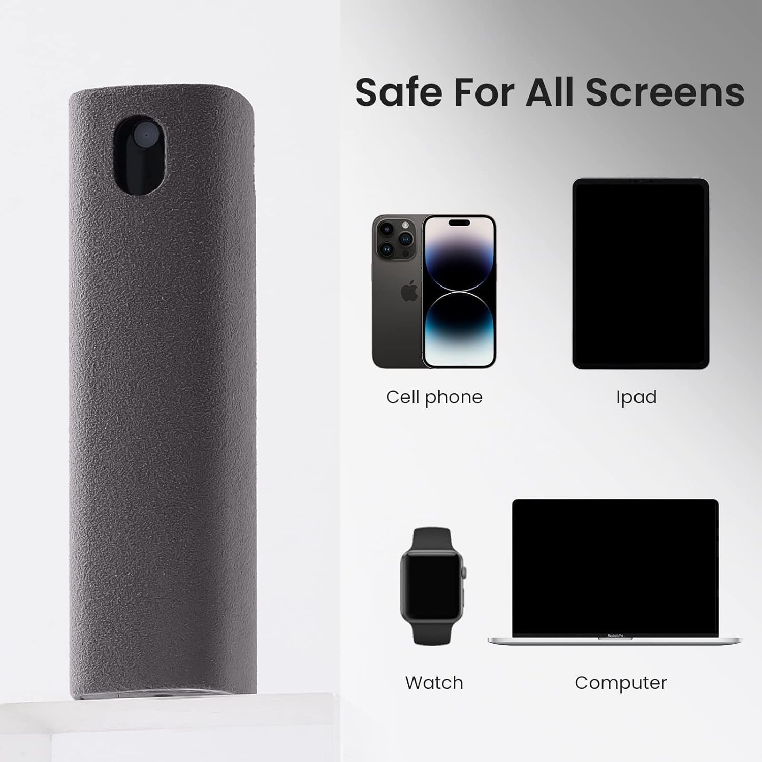 Touchscreen Mist Cleaner, Screen Cleaner, for All Phones, Laptop and Tablet Screens,Two in One Spray and Microfiber Cloth (Grey)